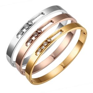 Bracciale da donna in acciaio inossidabile dorato con zirconi e strass in cristallo scorrevole di lusso per feste di nozze, polsini per gioielli