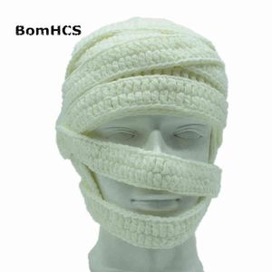 BOMHCS NOVETLY COOL ZOMBIE MASK BEANIE BANDAGE 100％手作りニット面白い帽子キャップ220210