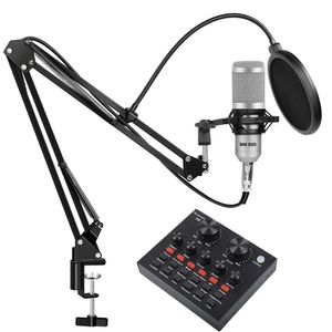 BM 800 Studio Kondensor Mikrofon Kit Silver Professionell Vocal Recording Karaoke Microfone med MIC Stand Ljudkort för PC