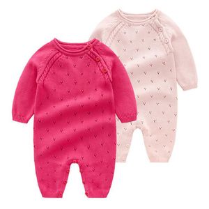 Vår Höst Born Infant Baby Girls Knit Rompers Kläder Kids Girl Långärmad Kläder 0-2 år 210429
