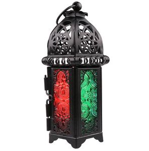 2021 Classic Moroccan Style Świecznik Uchwyt 8,3 * 7,2 * 16.5 cm Wotywny Szkło Iron Candlestick Candle Lantern Home Ślub