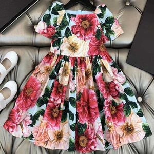 Meninas bebê impresso vestido de praia 2021 verão novo bebê menina mulheres vintage princesa floral vestido q0716