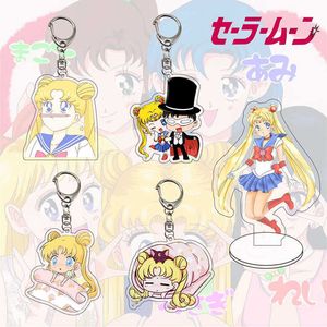 New Creative Sailor Moon Keychain Cartoon Water Bingyue Acrylic Keyring For Female Men Bag Car Key Pendant Jewelry Keyfob Gift G1019