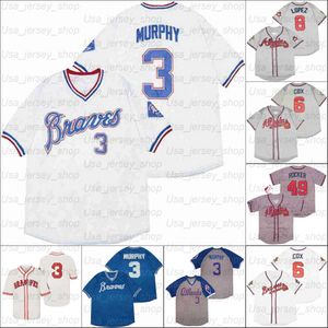 Retro Baseball 1935 e 1995 Home Jersey 3 Murphy 49 Rocker 8 Lopez 6 Cox Branco Azul Vermelho