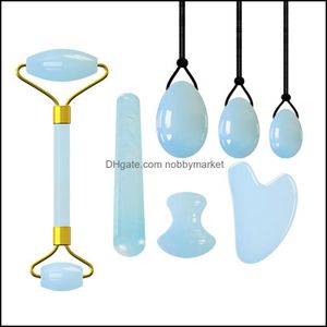 Smycken Rengöringsmedel Polsk Roller Jade Mas Set Gouache Scraper Natural Stone Opal Quartz Guasha Board Yoni Egg Face Masr BKC6 Drop Delivery 2