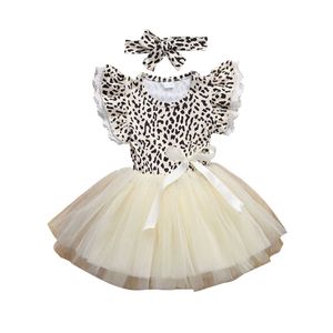 0-4Y Kids Baby Girls Princess Dress Leopard Print Ruffles Sleeve Lace Tutu Dress Q0716