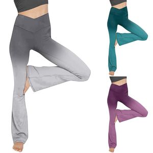 Leggings Femininas Mulheres Gradiente Calças de Impressão Boot Corte de Cintura Alta Workout Elastic No-See através do Flare Tummy Control