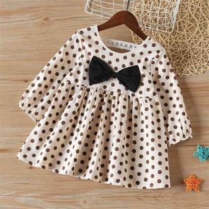Dress Spring Autumn Long Sleeve Polka Dots Soft Backless Children Clothing Bowknot Kid 210528