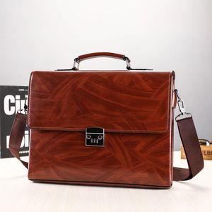 Briefcases Fashion Male Business Shoulder Briefcase Bring Password Lock Computer Leather 15" Laptop Messenger Office Bags Handbag for M