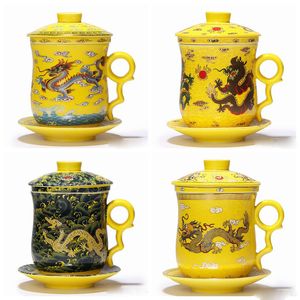 Çin tarzı seramik ejderha ve phoenix klasik su kupası Çin antika sanat butik uzun feng chengxiang