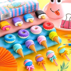 favore di partito Yummy Dessert Erasers Set Mini Lollipop Icecream Popsicle Donuts Rubber Pencil Eraser for Kids School Student Award RRF12807