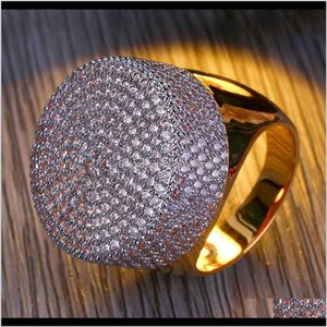 Cluster Rings Hip Hop Big Head High Grade Luxury Zircon Gold Plated For Man Iced Out Copper Ring Qasgf Fbrcg