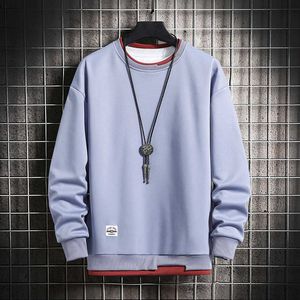 남자 힙합 후드 가짜 칼라 가을 패션 스트리트 착용 브랜드의 새로운 남성 풀오버 후드 스웨터 긴 소매 O 넥 셔츠 Y0804