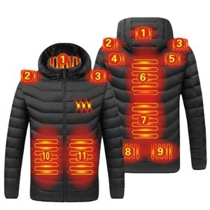 Winter Warm Heating Jackets Men Women USB Heated Clothes Thermal Electric Battery Long Sleeves Hooded Heat Coats P9113A 220124