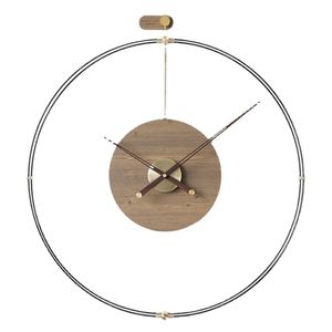 Luxo Nórdico Relógio de Parede Design Moderno Relógios Grandes Silenciosos Decoração de Casa Relógio de Metal Criativo em Madeira Decoração de Sala de Estar 211130