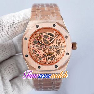 41mm Gold Skeleton Dial Automatic Mens Watch Tourbillon All Rose Gold Steel Bracelet Gents Watches 18 Color Timezonewatch E199D2