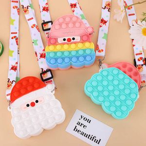 Christmas crianças presentes inquietos brinquedos de silicone arco-íris empurrar bolha bolha santa bolsa moda descompressivo mochila mochila