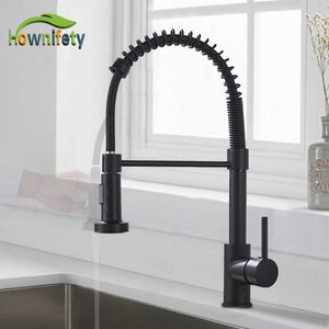 Pull Down Kitchen Sink Faucet 360 Free Rotation Spring Cold Mixer Crane Tap Spray Stream 2-Way Modes Spout Black Gold Nickel 210724