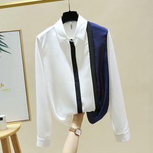 Spring Autumn Korean Style Office Ladies Turn Down Collar Long Sleeves Patchwork Shirt Women's Casual Blouse Shirts A4419 210428