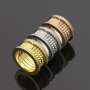 Hohe Qualität Klassischen Stil Frauen Designer Ring Titan Stahl B Buchstabe Wide Face Gear Doppelseitige Diamant Paar Ringe Modeschmuck