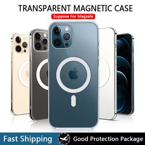 하드 크리스탈 케이스 Magsafe 커버 마그네틱 쉘 iPhone 12 13 Pro Mini 11 Max XR Xs Funda 폰 액세서리 핸드폰 액세서리