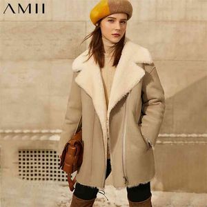 ミニマリズム冬の毛皮のコート女性のファッションの西側のスタイルの厚い襟ジッパーストレート女性のジャケット女性1370 210527
