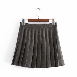 Vintage Woman Dark Grey Plaid Mini Spódnica Wiosna Mody Damskie Drapowane A-Line Samica Dorywczo Zipper 210515