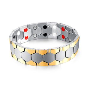 Ouro prata pesado 83g peso padre presentes ímã braceletes link cadeia de aço inoxidável saúde magnetotherapy fashion amigos 18mm 8.26 ''