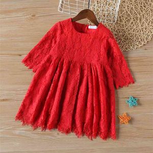 Spring Summer Lace Flower Dress Princess Party Red For Girls Children Clothes Kid Girl 210528
