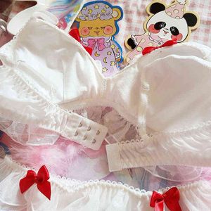 NXY sexy setSoft Girl Japanese Cute Bowk Ruffle Underwear Bra & Panties Bikini Set White No Rims Anime Sexy Lolita Lingerie set 1128
