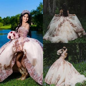 2022 Champagne Sparkly Ball Suknia Quinceanera Suknie Bridal Boutique Sweetheart Cekines Aplikacja Sweet 15 16 Dress Party Nosić