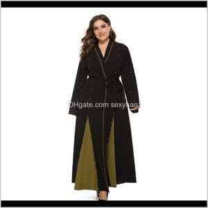 Casual Dubai Vestido Muçulmano Mulheres Beading Abaya Árabe Laceup Slim Longo Robe Turquia Roupas Islâmicas Vestidos Vestidos Marroquinos Kaftan Wfd Maue6