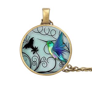 Collana in vetro tempo gufo dipinto in lega moda Taiji blu colibrì luna angelo collane con ciondolo catena maglione per regalo donna