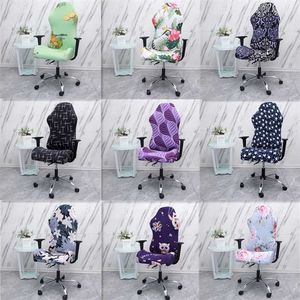 Office Computer Gaming Chair Covers Stretch Spandex Armchair Gamer Seat Cover Printed Household Racing Desk Rotating Slipcovers 211207