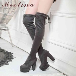 Woman Super High Heel Over The Knee Boots Platform Block Heels Long Slim Stretch Shoes Ladies Thigh 43 210517