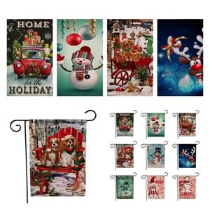 Baner Flagi Christmas Garden Flagi Cartoon Wzór temat Motyw Dwa strony Christmas Yard Flaga Lniana 47 * 32cm 9 Styl świąteczny T2I52369