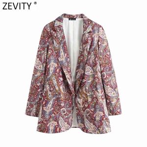 여성 Chic Paisley 인쇄 레저 블레이저 코트 숙녀 긴 소매 오픈 스티치 캐주얼 포켓 Outwear Suit Tops CT551 210420