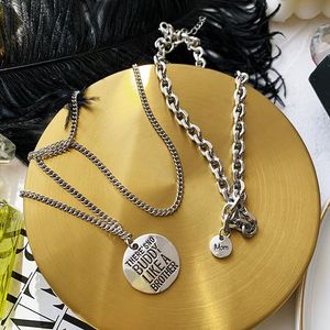 Pendanthalsband 2st Punk Hiphop Cuban Tjock Chain Choker Halsband Set f￶r kvinnor Vintage Carved Coin Portrait Smycken