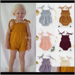 Macacões JumpsuitsRompers Roupas Bebê, Crianças Maternidade0-18m Bebê Baby Girl Summer Roupas Sólidas Sem Mangas Strap Strap Rouble Romper One Peças