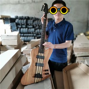 4 sznurki oryginalne drewniane szyi-thru-body elektryczna gitara basowa z 2 pickups, czarny sprzęt, może być dostosowany