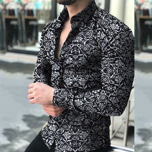 Erkek T-Shirt Erkekler Marka Uzun Kollu Gömlek Çiçek Erkek Bluz Casual Gömlek Yaz Sonbahar Erkekler Üst Giysi Camisa Masculina Satış