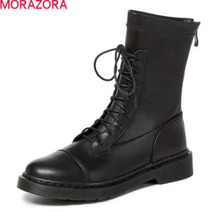 MORAZORA Taglie forti 34-42 stivaletti autunno inverno stivali in vera pelle comodi stivali donna tacco basso punta tonda 210506