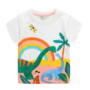 Jumping Metrów Aplikacja Dziewczyny Koszulki Koszulki Koszulki Top Lato Moda Design Odzież dziecięca T Bawełniane zwierzę 210529