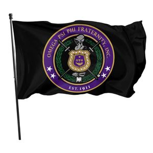 Omega Psi Phi 3x5ft Flags 100D Polyester Outdoor Banners Vivid Color High Quality With Two Brass Grommets