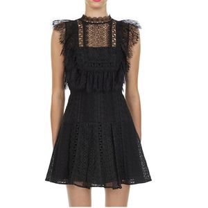Självporträttklänning Vintage Black Lace Högkvalitativ Elegant Mini Runway Woman Fashion Summer 210520