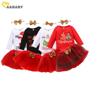 0-24 м Рождественские девочки Одежда для одежды Младенческий рожденный мультфильм Санта-Ромпер блестки лук юбки Принцесса Xmas Outfit 210515