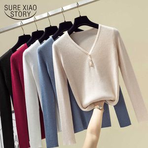 Casual Strickpullover Frauen V-Ausschnitt Frauen Pullover Langarm Herbst Chic Bottoming Pullover Button Slim Mädchen Winterkleidung 10383 210527