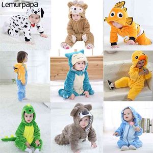 Babykläder 0-3y Romper Animal Cartoon Nemo Lion Toddler Boy Girl Born Onesie Zipper Warm Festival Rompers 210816