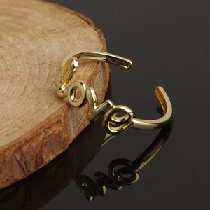 Золотая любовь кольцо моды элегантные простые кольца палец для палец для пар женские буквы в форме отверстия регулируемое кольцо подарок