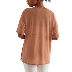 Rundhals-Mesh-Top, kurzärmelig, Damen-T-Shirt, Laufen, Fitness, locker, atmungsaktiv, lässig, Krawatte, offen, T-Shirt, Outdoor-Sport-Shirt